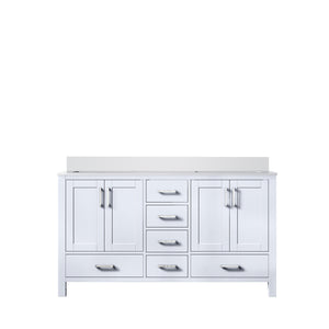 English Elm White Double Bath Vanity 60-inch W x 22-inch D with White Quartz Top, Solid Wood, Soft-Close Drawers B2731P258873