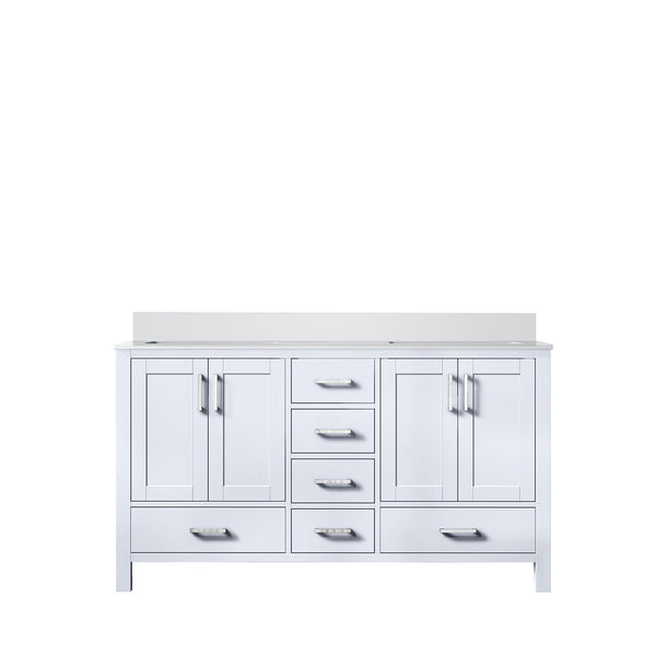 English Elm White Double Bath Vanity 60-inch W x 22-inch D with White Quartz Top, Solid Wood, Soft-Close Drawers B2731P258873