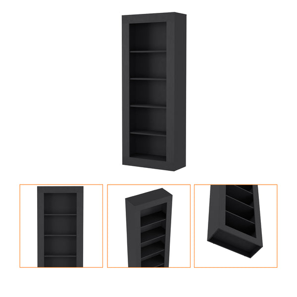 English Elm Melbourne 70.3" Black Bookcase with 5 Deep Open Shelves, Ergonomic Particle Board Storage Unit B128S00172