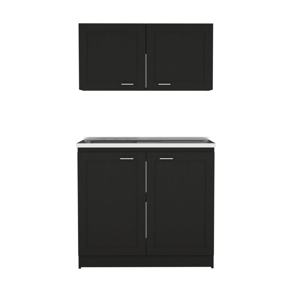 English Elm Cabinet, Two-Part Engineered Wood Storage Set with Spacious Countertops, FSC & CPSIA Compliant Black 41.73 L x 23.23 W x 6.69 H B097S00180