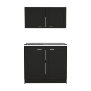 English Elm Cabinet, Two-Part Engineered Wood Storage Set with Spacious Countertops, FSC & CPSIA Compliant Black 41.73 L x 23.23 W x 6.69 H B097S00180