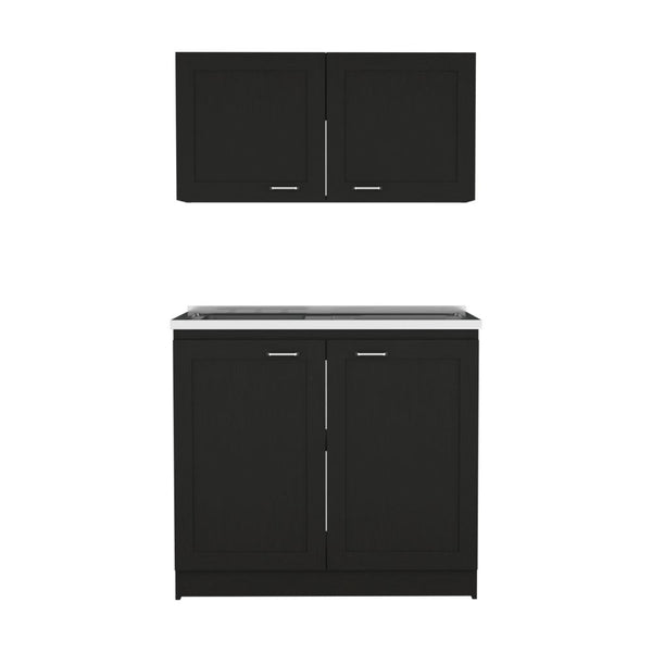 English Elm Cabinet, Two-Part Engineered Wood Storage Set with Spacious Countertops, FSC & CPSIA Compliant Black 41.73 L x 23.23 W x 6.69 H B097S00180