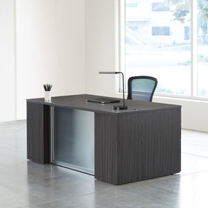 OSP Home Furnishings Napa Executive Home Office Desk with Tempered Glass Top and Dual Storage Pedestals Slate Grey NAPSGW-TYP202G