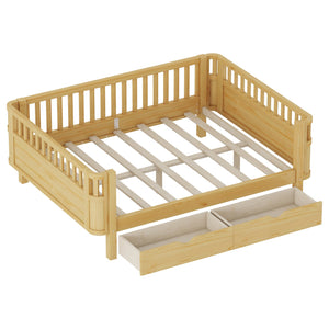 English Elm Twin Kids Platform Bed Solid Pine White Finish with Storage Drawers and Safety Rails Natural W2593P409119