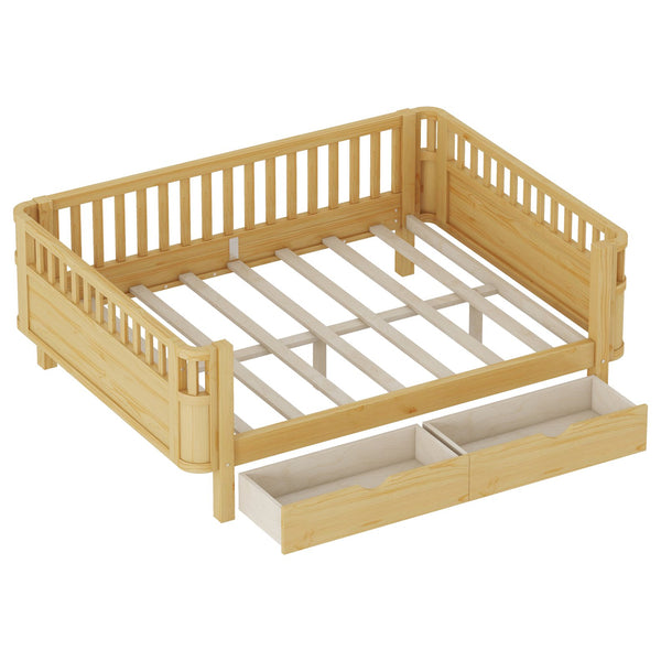 English Elm Twin Kids Platform Bed Solid Pine White Finish with Storage Drawers and Safety Rails Natural W2593P409119