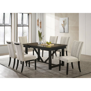 English Elm Modoc Beige Fabric Dining Chairs with Cross-hatch Back and Black Legs Set of 2 B062P447807