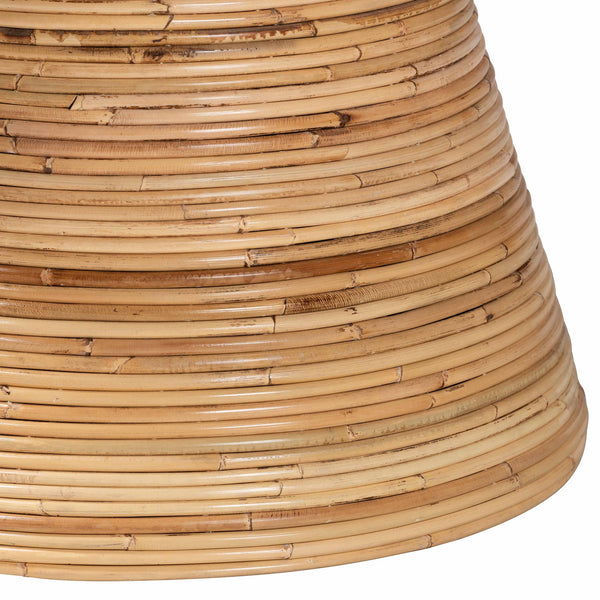 English Elm Modern Handwoven Rattan Round Coffee Table with Tapered Mahogany Base for Boho Living B2750P420403