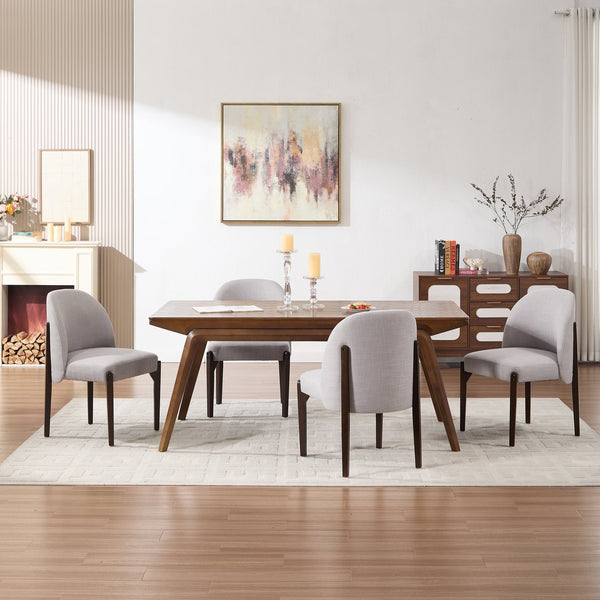 English Elm Wooden Wingback Dining Chairs Upholstered Farmhouse Modern Set with Lumbar Support Grey W3244P429256