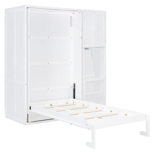 English Elm Twin Size Rotating Murphy Bed With Desk, Bookshelf & Storage – Smart Space-Saving Solution In White N820S00066K-GIGA