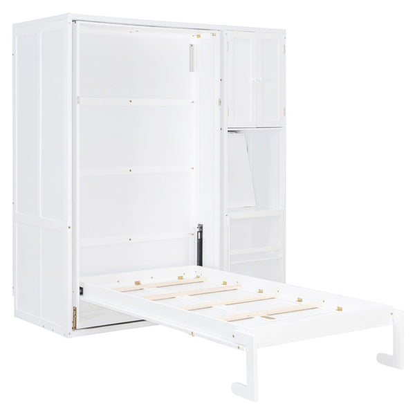 English Elm Twin Size Rotating Murphy Bed With Desk, Bookshelf & Storage – Smart Space-Saving Solution In White N820S00066K-GIGA