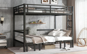 English Elm Queen Metal Bunk Bed - Versatile Queen-Over-Queen With Pull-Out Lower Section & Safety Rails, Black W1580S00208-GIGA