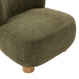 English Elm Boucle Rounded Accent Chair with Rubberwood Legs for Modern Minimalist Living Rooms Natural Wood,Olive Green N776P423410G