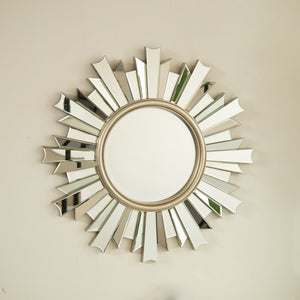 English Elm 26'' HenGis Mirror — Sunburst Silver Wall Mirror with PU Rays, Decorative Clear Center for Entryways and Living Rooms W2615P346492