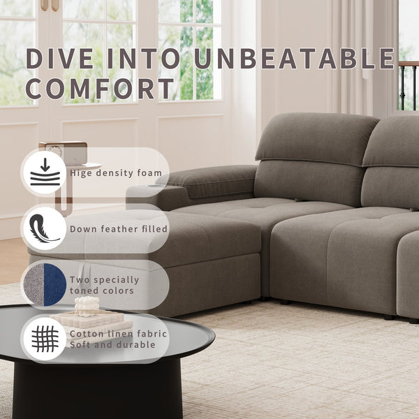 English Elm Modern Modular L-shaped sectional sofa 105-inch cloud deep-seat 4-seat cotton comfort with ottoman and storage Brown W3820S00009