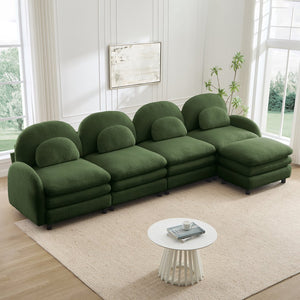 English Elm Teddy Fleece Curved Modular Sectional Sofa with Ottoman Four Seat Cloud Comfort Green W5656S00090