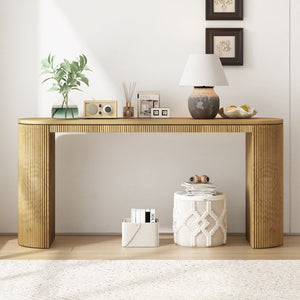 English Elm U_Style Elegant Curved Console Table With Vertical Stripe Detail - Perfect For Living Room & Entryway N711P205935N-GIGA