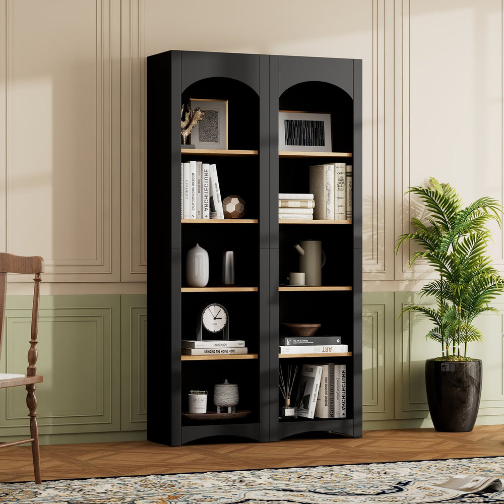 English Elm On-Trend Free Standing 5 Tier Bookshelves Set Of 2 - Rustic Two-Tone Storage Cabinet For Any Room N721P245734B