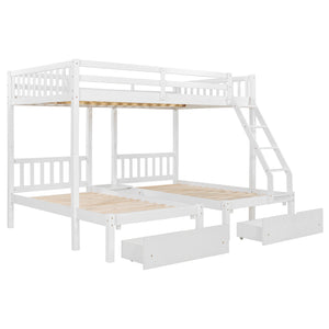 English Elm Full Over Twin Triple Bunk Bed Pine Wood Frame with Storage Drawers and Guardrails LT000343AAK-1