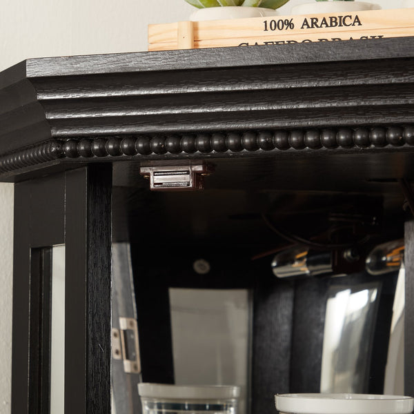 English Elm Lighted Corner Curio Cabinet - Elegant Display With Adjustable Shelves & Ambient Lighting - Black W1758P300129
