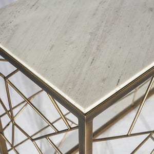 Sunpan VERO Console Table - Striking White Volakas Marble with Rustic Bronze Steel Frame for Modern Spaces 103486