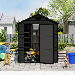 English Elm Campcraft Resin Storage Shed 6x6 Ft Polypropylene Waterproof Outdoor Wood Grain W1598S00029