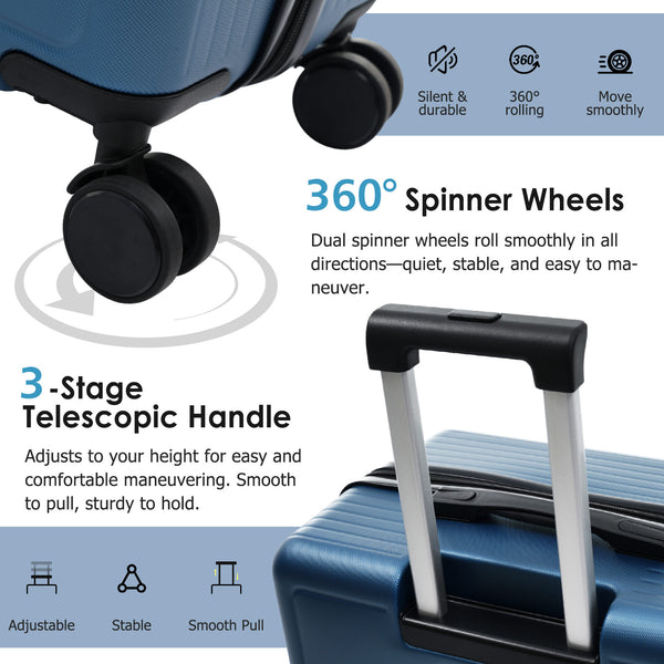 English Elm Luggage 3 Piece Hardshell Abs Set with Spinner Wheels Tsa Lock Travel Ready Dark Blue N730P304620C