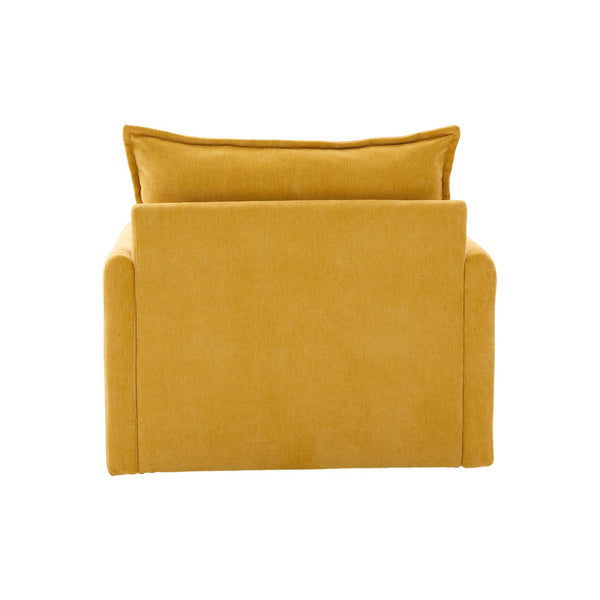 English Elm UNITED Swivel Barrel Chair with Chenille Upholstery, 360° Smooth Rotation, Padded Arm Comfort and Side Pockets for Living Room Relaxation Mustard yellow W1568P290085