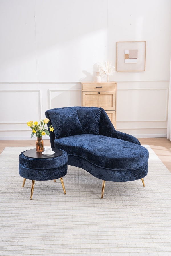 English Elm 58'' Chenille Chaise Lounge with Footstool Pocket Spring Comfort for Bedroom Living Room Blue W2363S00090