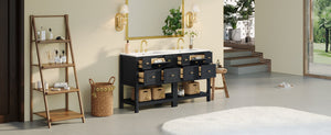 English Elm 60'' Elegant Freestanding Bathroom Vanity Set With Ceramic Sink, Solid Wood Frame & Ample Storage N710SS00004B