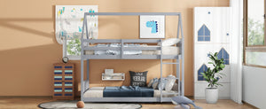 English Elm Twin Over Twin House Floor Bunk Bed With Safety Guardrails, Ladder & Playful Grey Design For Kids W504P314948-GIGA