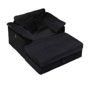 English Elm 47.24-inch corduroy armchair with storage ottoman and USB ports, spring seat, solid wood frame lounge Black W3356S00023