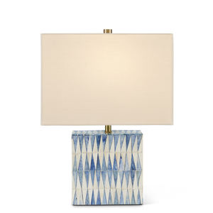 Nadene Stunning Blue & White Table Lamp – Handcrafted Bone Design with Elegant Linen Shade, 17.5" Tall