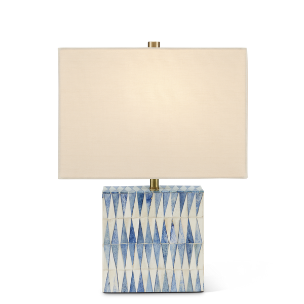 Nadene Stunning Blue & White Table Lamp – Handcrafted Bone Design with Elegant Linen Shade, 17.5" Tall