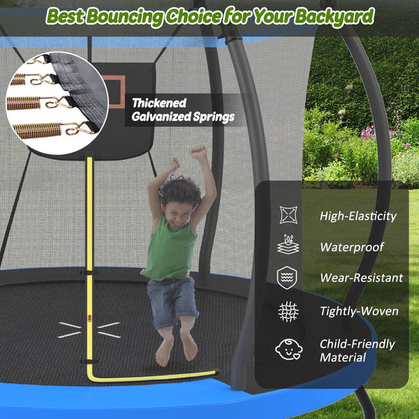 English Elm 10ft Steel Backyard Trampoline with Basketball Hoop Safety Net Padded Poles Ladder N739P307895C