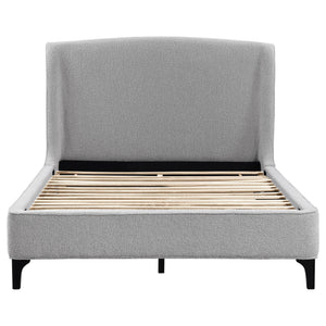 English Elm Harper Curved Upholstered Queen Platform Bed in Light Grey Fabric with Retro Splayed Feet, Modern Chic B062S01247