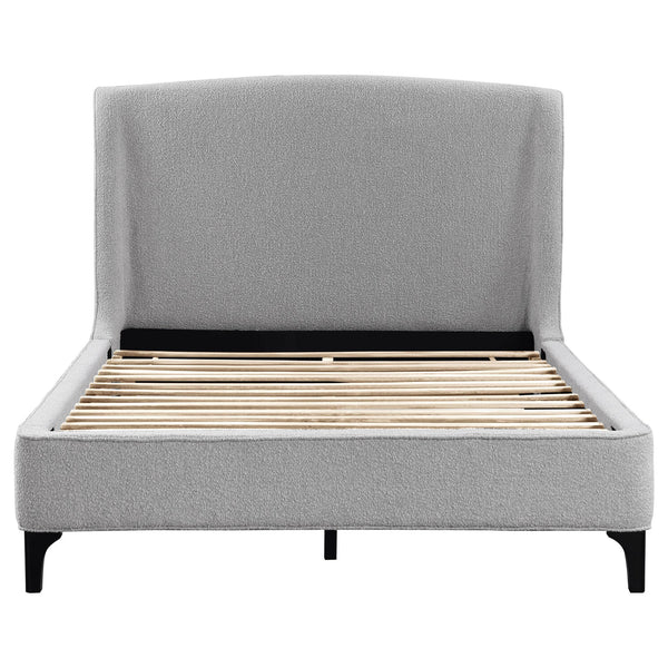 English Elm Harper Curved Upholstered Queen Platform Bed in Light Grey Fabric with Retro Splayed Feet, Modern Chic B062S01247