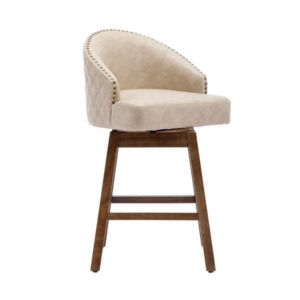 English Elm United We Win Quilted Microsuede Swivel Barstool with Wood Legs and Gold Rivet Trim Apricot W1568P361708