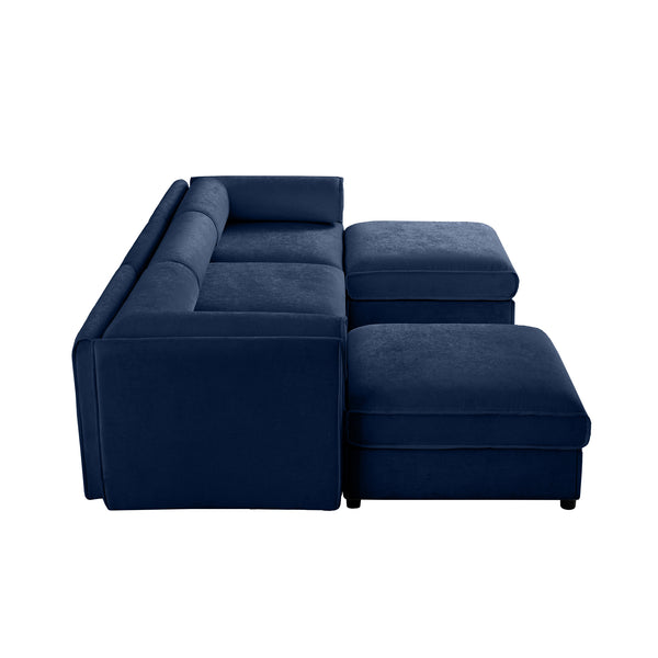 English Elm Elegant Blue Chenille Sofa With Hidden Storage, Ergonomic Design & Modular U-Shaped Comfort For Modern Homes W714S01051