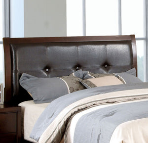 English Elm Eastern King Size Bed Brown Cherry Leatherette Tufted Headboard Solid Wood Contemporary Design 85"L x 79.5"W B011S01830