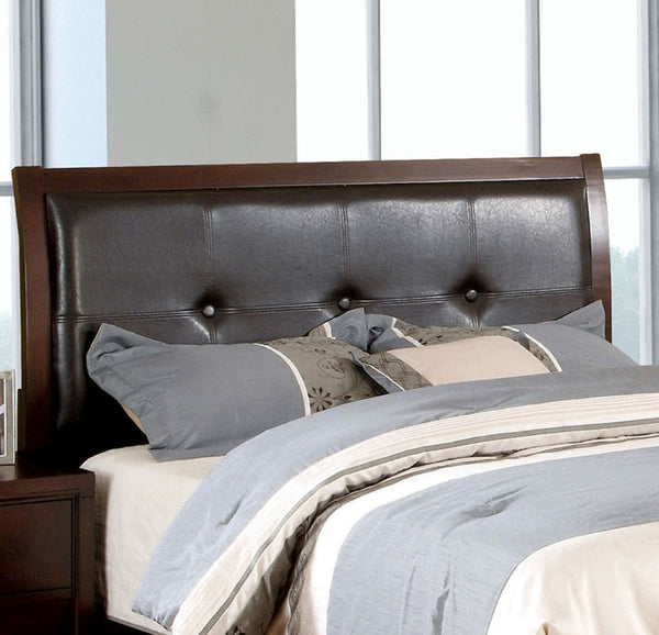 English Elm Eastern King Size Bed Brown Cherry Leatherette Tufted Headboard Solid Wood Contemporary Design 85"L x 79.5"W B011S01830