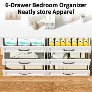 English Elm 6 Drawer White Steel Dresser Low Profile Powder Coated Frame for Bedroom or Hallway T2398P465981