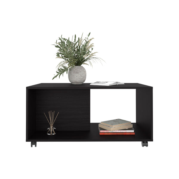 English Elm Western Grove Coffee Table in Black Engineered Wood with Open Shelf, Casters & Durable Finish B092P254739