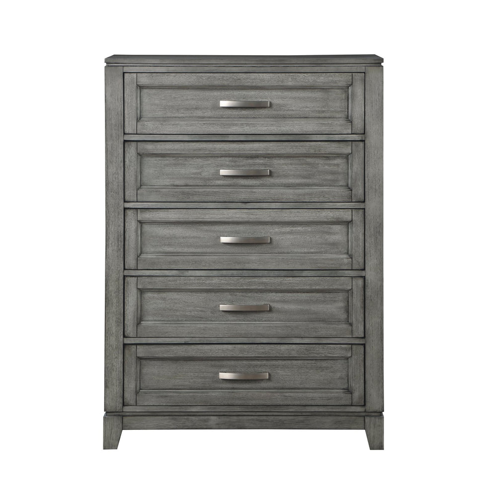 English Elm Gray Okume Veneer Five Drawer Chest with Dovetail Joints for Master Bedroom B011P272291