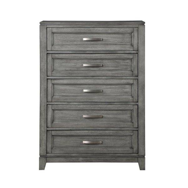English Elm Gray Okume Veneer Five Drawer Chest with Dovetail Joints for Master Bedroom B011P272291