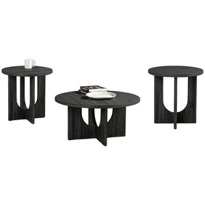 English Elm Contemporary 3-Piece Round Table Set: Stylish Coffee & End Tables With Cross-Arch Base In Gray Finish B2741P395102