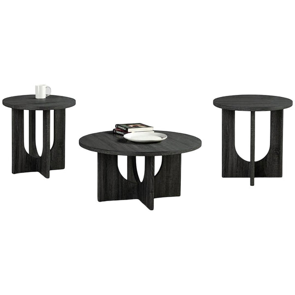 English Elm Contemporary 3-Piece Round Table Set: Stylish Coffee & End Tables With Cross-Arch Base In Gray Finish B2741P395102