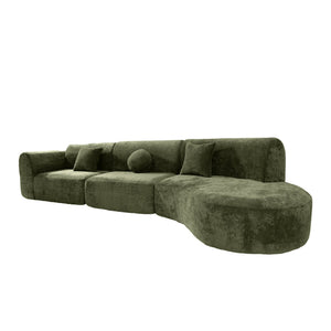 English Elm 140" Curved Sectional Sofa Plush Lamb Wool Upholstery 3 Piece Modular Living Room Set N767P384981F