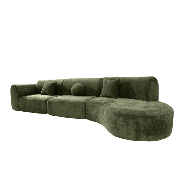 English Elm 140" Curved Sectional Sofa Plush Lamb Wool Upholstery 3 Piece Modular Living Room Set N767P384981F