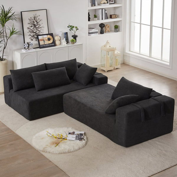 English Elm Modern Chenille Upholstered Sectional Sofa Set - 108" L-Shaped Convertible Couch With 6 Pillows W834S00394