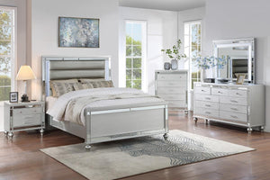 English Elm Glam Silver Dresser with Snakeskin Embossed Drawers Mirrored Panels Gourd Legs B011P448866